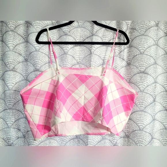 Pink And White Plaid Stretchy Plus Size 4x Crop Top With Adjustable Straps NWOT - Picture 3 of 3